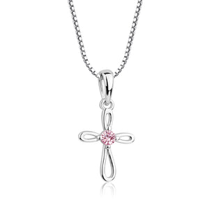 Sterling Silver Children's Pink Infinity Cross Necklace for Kids