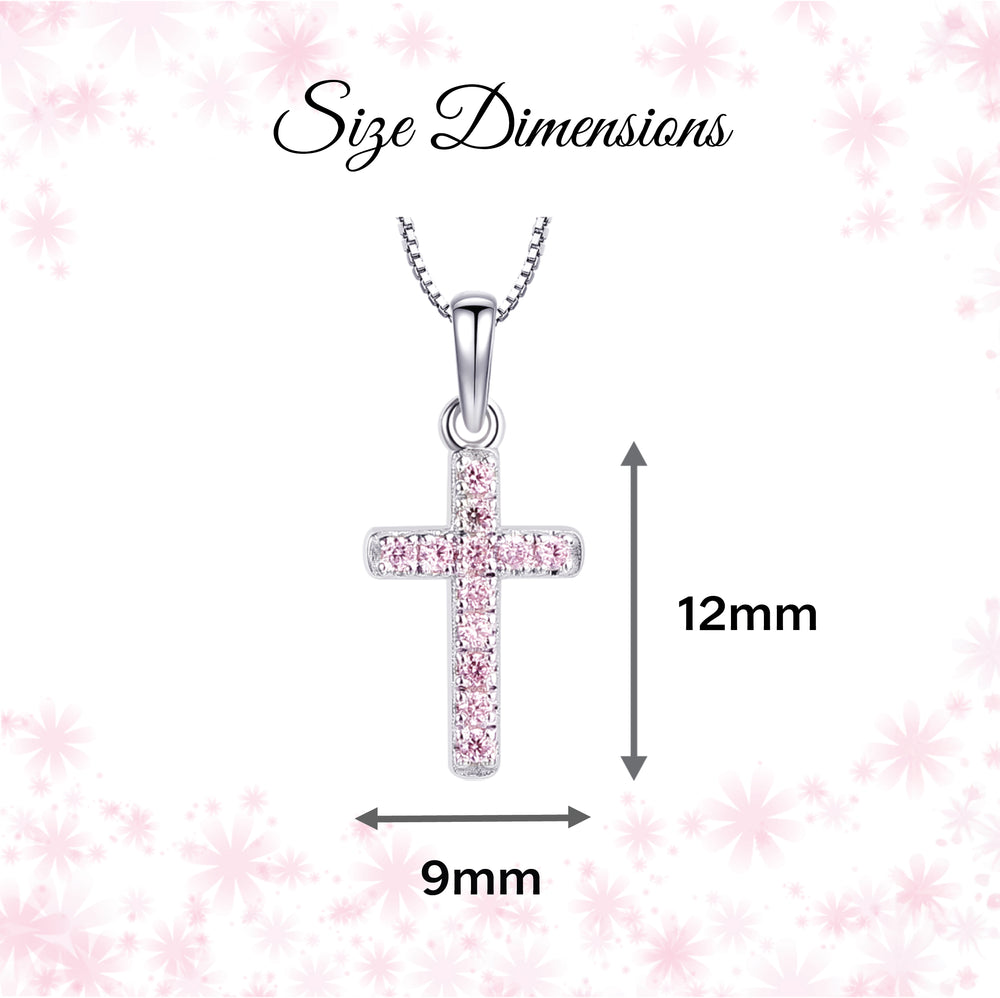 Sterling Silver Child's Pink CZ Cross Necklace