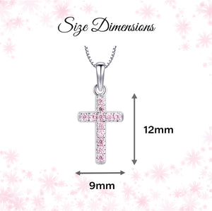 Sterling Silver Child's Pink CZ Cross Necklace