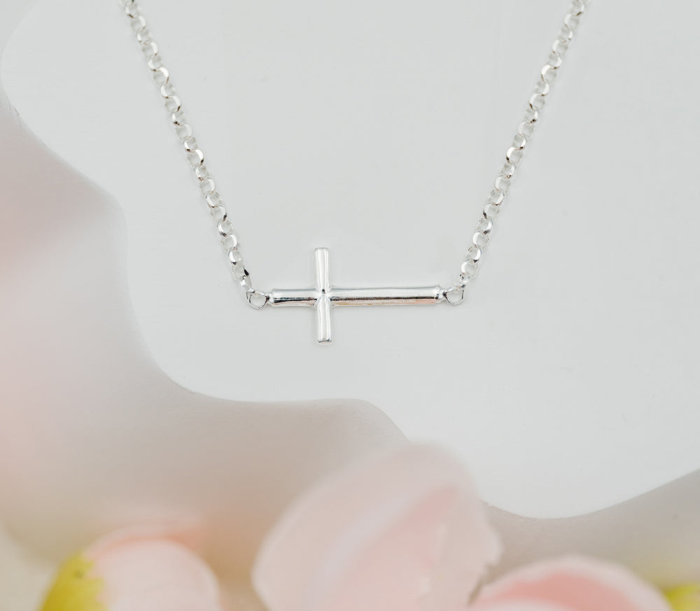 Timeless First Communion Gift For Girls Sideways Cross Necklace