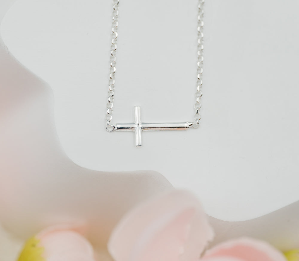 Sterling Silver Children's Horizontal Cross Necklace for Girls