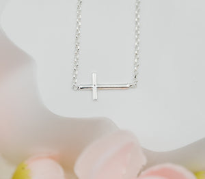 Sterling Silver Children's Horizontal Cross Necklace for Girls