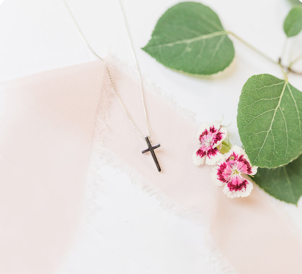 
                
                    Load image into Gallery viewer, Children&amp;#39;s Sterling Silver Dainty Cross Charm Necklace for First Communion or Confirmation Gifts for Girls, Kids 1st Holy Communion Necklace
                
            