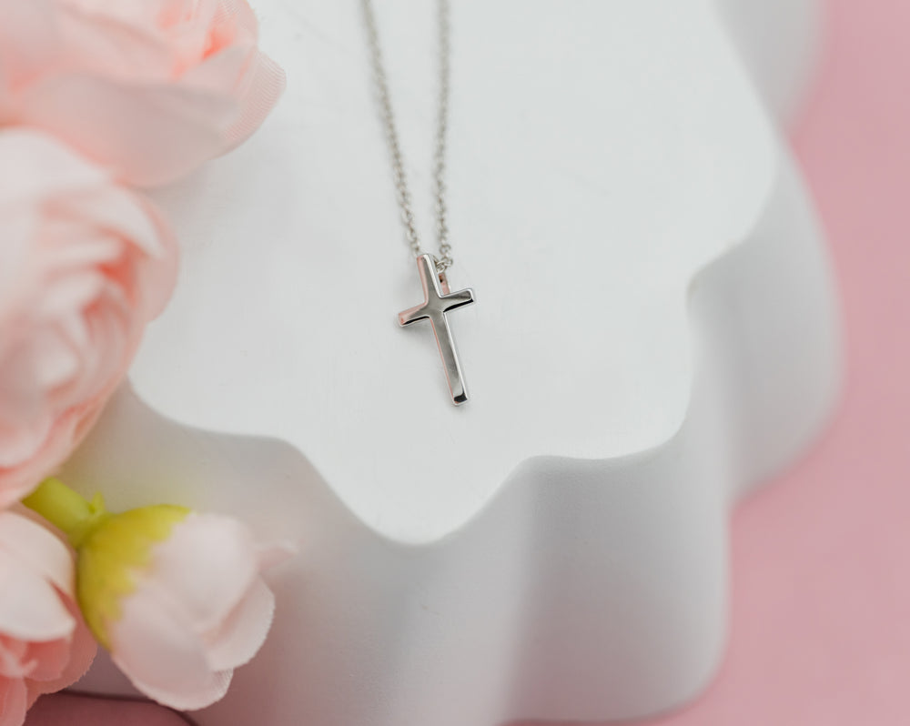 Children's Sterling Silver Dainty Cross Charm Necklace for First Communion or Confirmation Gifts for Girls, Kids 1st Holy Communion Necklace