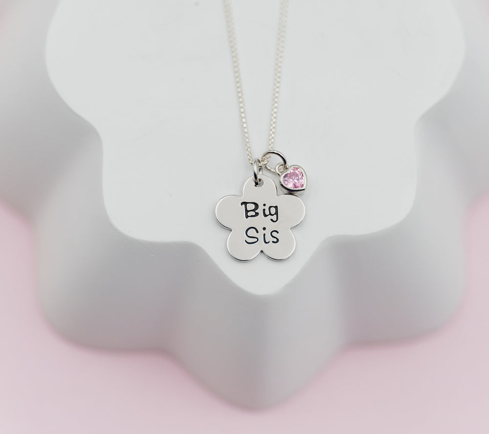 Sterling Silver Big Sis Daisy Necklace for Big Sisters - Cherished Moments Jewelry