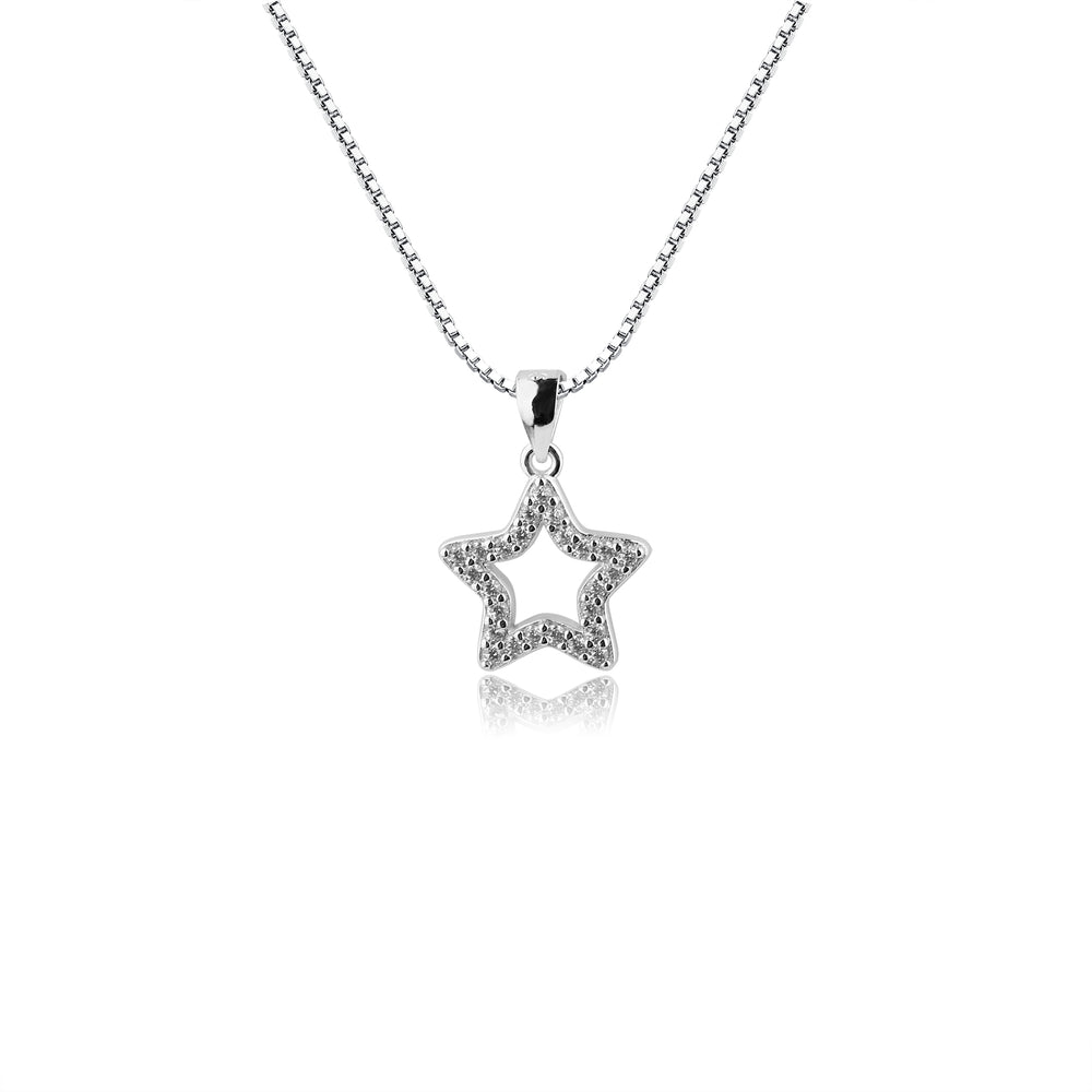 
                
                    Load image into Gallery viewer, Children&amp;#39;s Sterling Silver Hollow Star Necklace with CZs
                
            