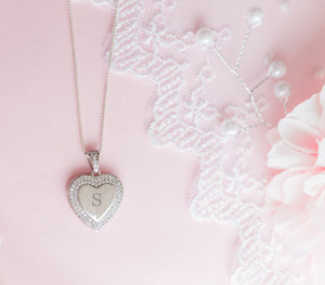 Sterling Silver Children's Personalized Heart Locket with CZ Stones