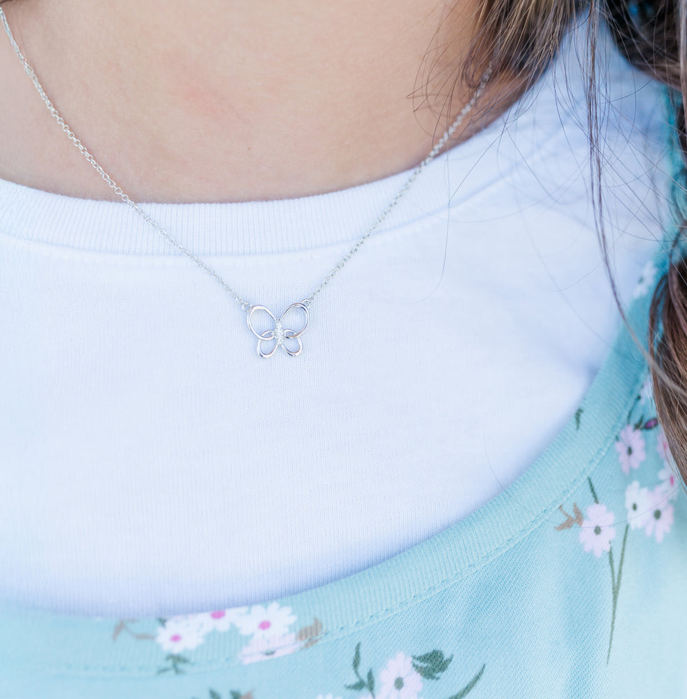 Sterling Silver Butterfly Necklace with CZs for Little Girls or Kids