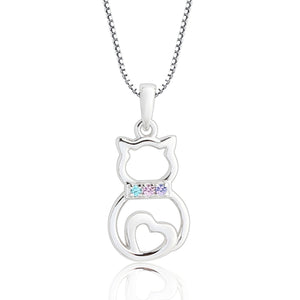 Little Girls Sterling Silver Rainbow Cat Necklace for Kids