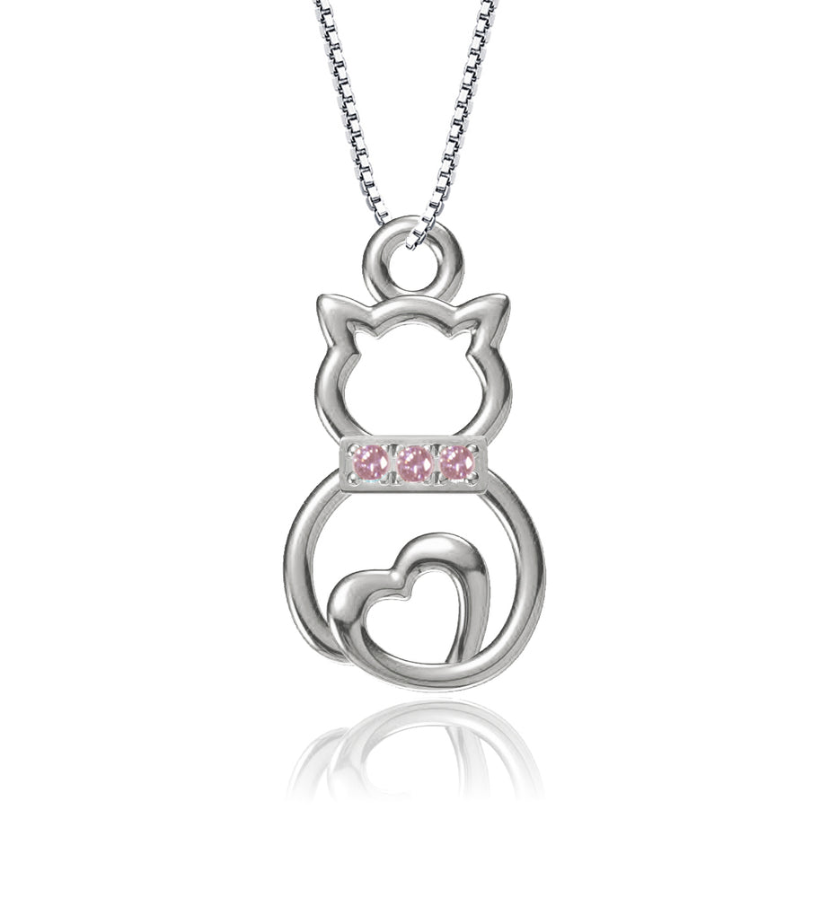 Little Girls Sterling Silver Pink Cat Necklace for Kids