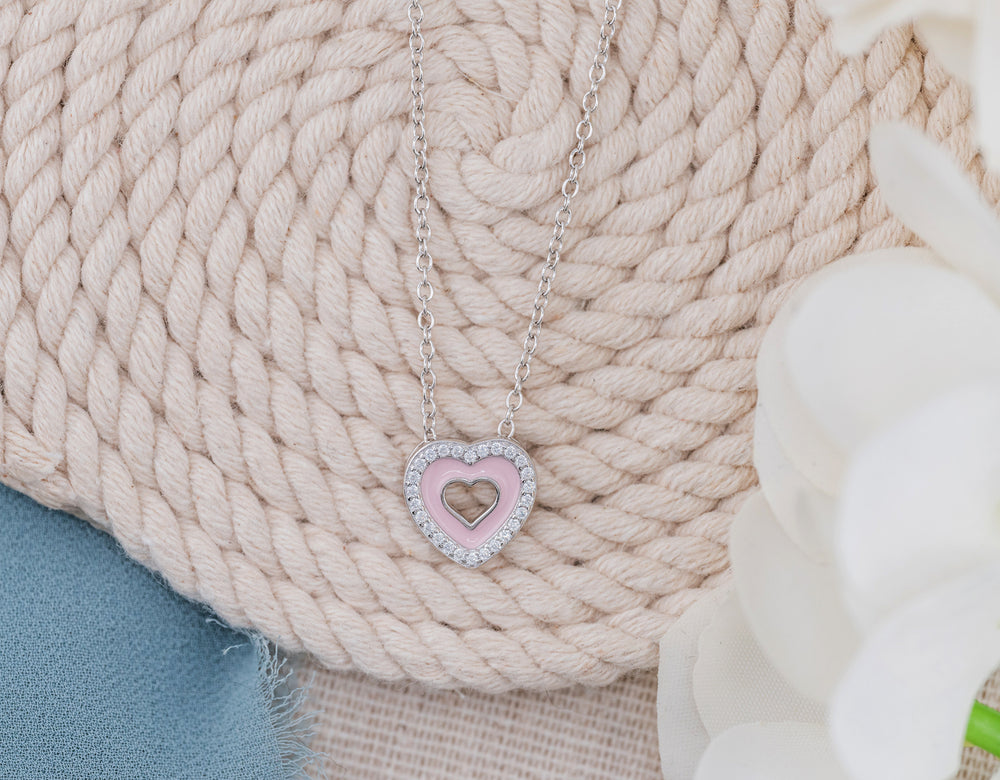 Sterling Silver Little Girl's Pink Heart Necklace