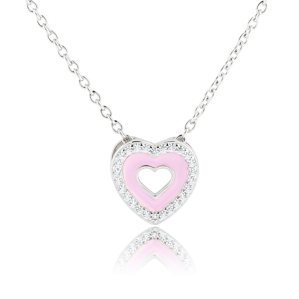 Sterling Silver Little Girl's Pink Heart Necklace