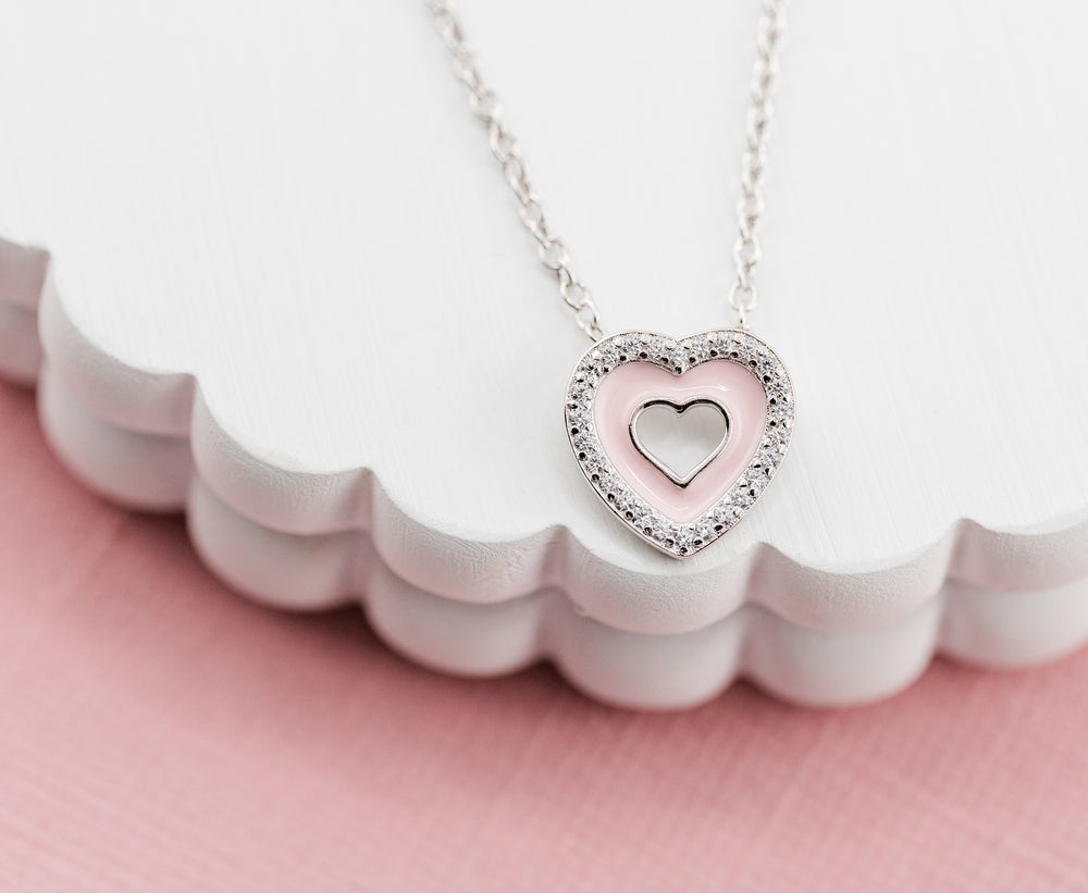 Sterling Silver Little Girl's Pink Heart Necklace