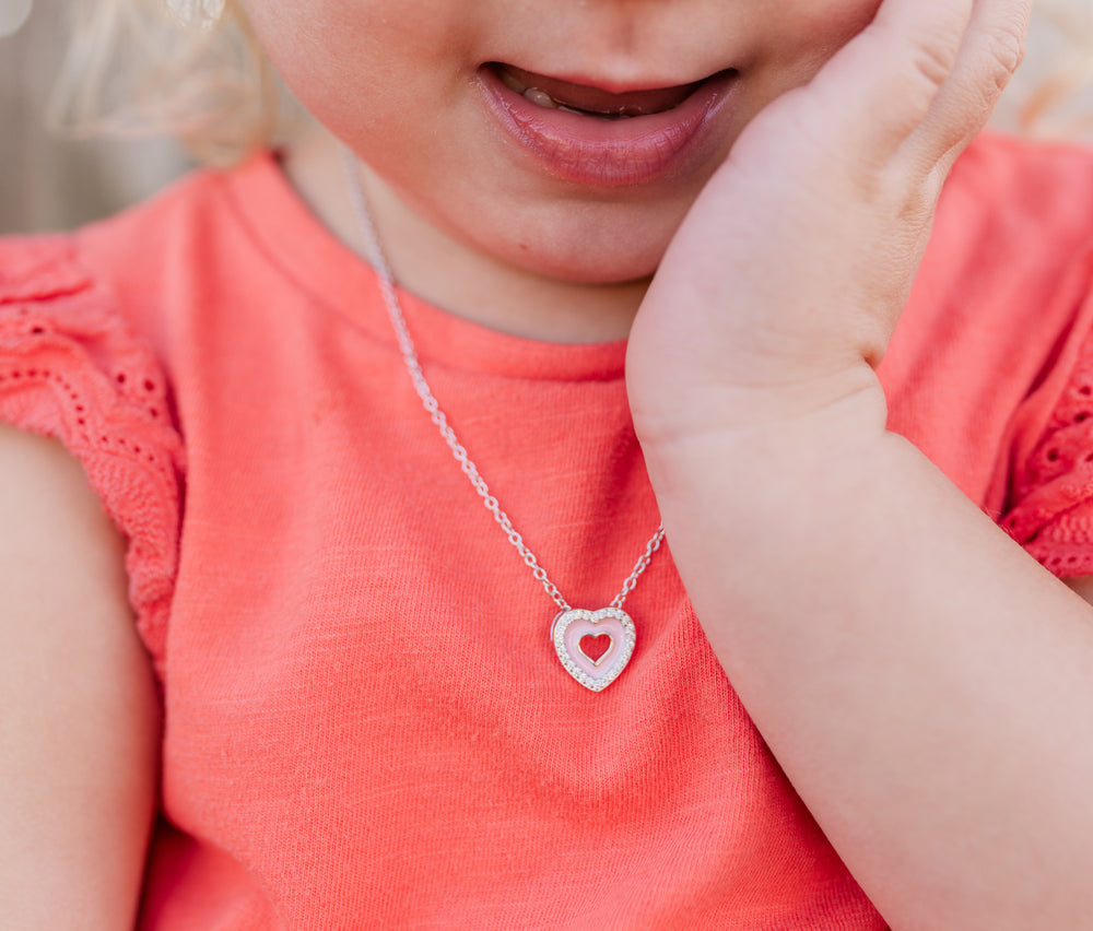 Sterling Silver Little Girl's Pink Heart Necklace