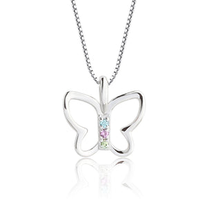 Girls Sterling Silver Butterfly Necklace with Multi-Colored CZ's