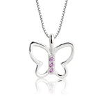 Girls 925 Sterling Silver Butterfly Necklace with Pink Cz's