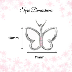 Girls 925 Sterling Silver Butterfly Necklace with Pink Cz's