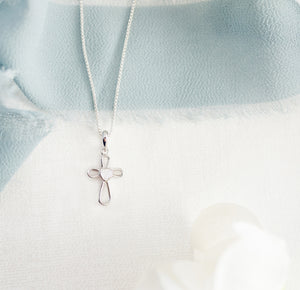 Sterling Silver Infinity Cross Necklace with CZ Heart for Kids