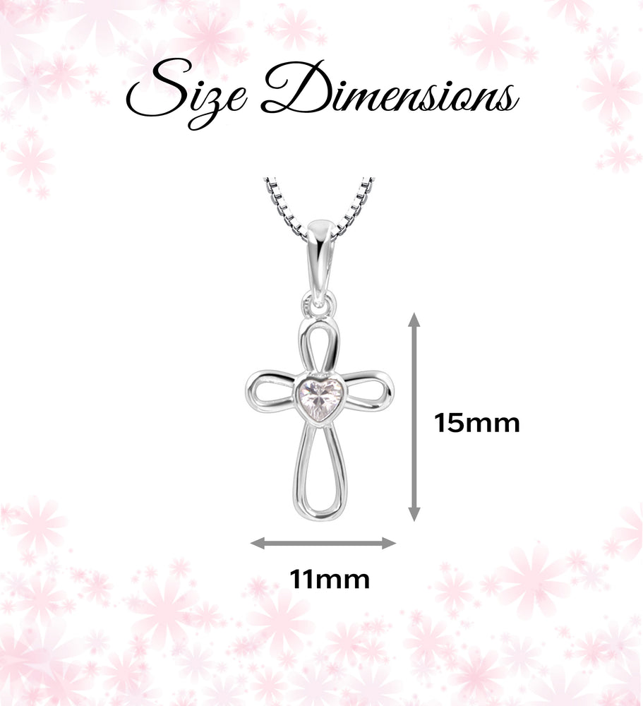 Sterling Silver Infinity Cross Necklace with CZ Heart for Kids