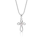 Sterling Silver Infinity Cross Necklace with CZ Heart for Kids