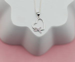 Sterling Silver Heart "Never Give up - You are Loved" Cancer Survivor and Awareness Ribbon Necklace - Cherished Moments Jewelry