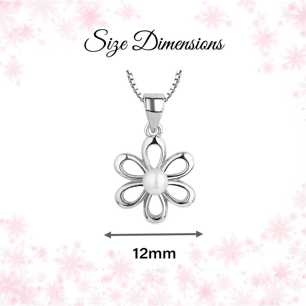 Sterling Silver Daisy Necklace with White Pearl for Girls