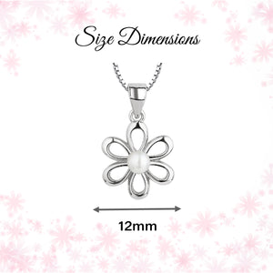 Sterling Silver Daisy Necklace with White Pearl for Girls