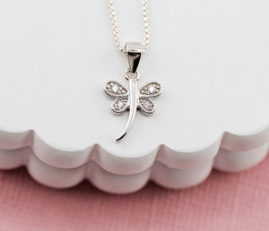 Sterling Silver Child's Dragonfly Necklace with CZs