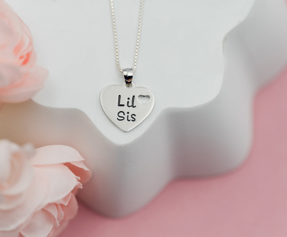 Sterling Silver Little Sis Heart Necklace for Little Sisters