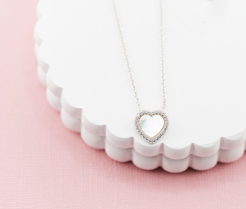 SALE! Sterling Silver Kid's Mother of Pearl Heart Necklace