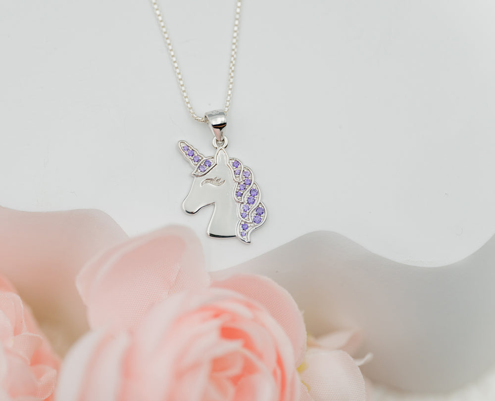 Sterling Silver Kids Unicorn Necklace-Lavender - Cherished Moments Jewelry