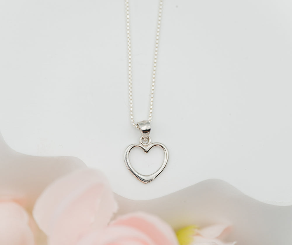 Sterling Silver Children's Hollow Heart Necklace - Cherished Moments Jewelry