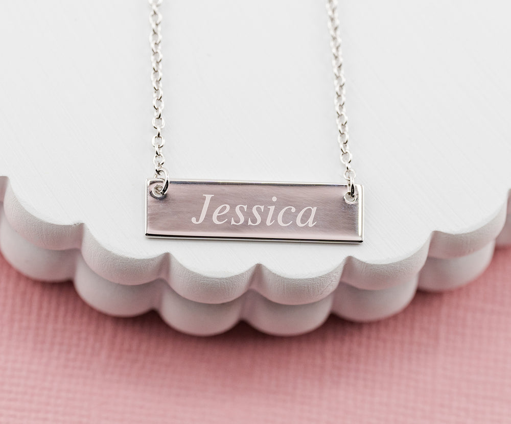 Sterling Silver Personalized Bar Necklace for Sisters–A Treasured Friend