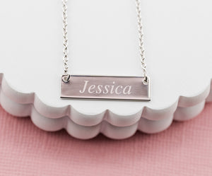 Sterling Silver Personalized Bar Necklace for Sisters–A Treasured Friend