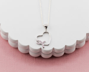 Sterling Silver Heart "Never Give up - You are Loved" Cancer Survivor and Awareness Ribbon Necklace