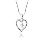 Sterling Silver Children's Dancing Cross Heart Necklace for Communion