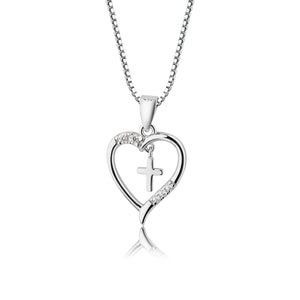 
                
                    Load image into Gallery viewer, Sterling Silver Children&amp;#39;s Dancing Cross Heart Necklace for Communion
                
            
