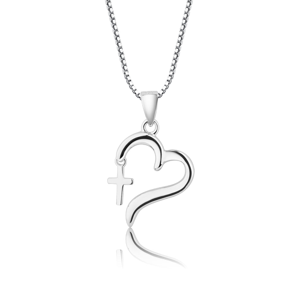 Sterling Silver Children's Cross Heart Necklace (BCN-Dangling Cross Heart)