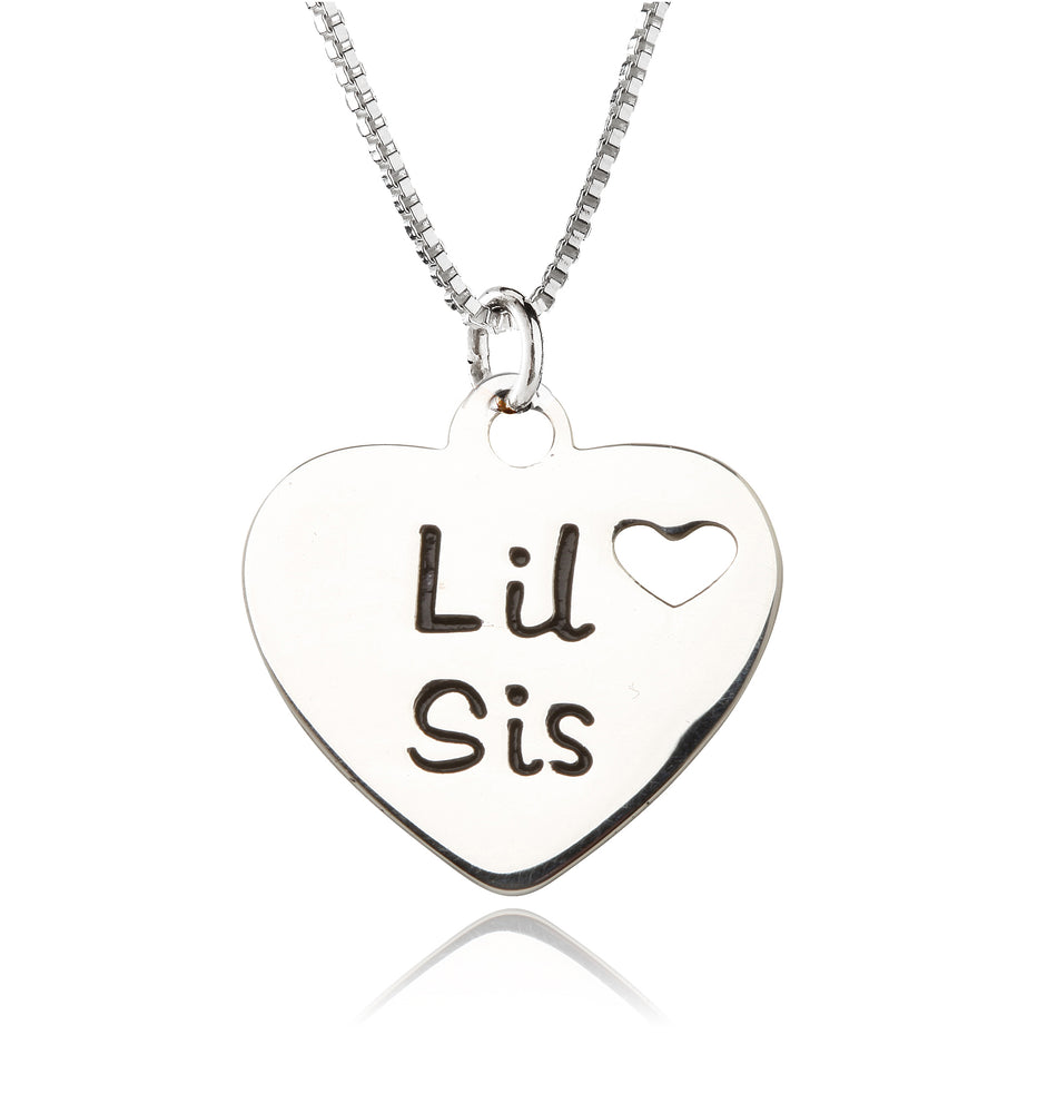 Sterling Silver Little Sis Heart Necklace for Little Sisters