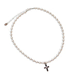 Sterling Silver Pearl Cross Necklace for Baptism or Communion
