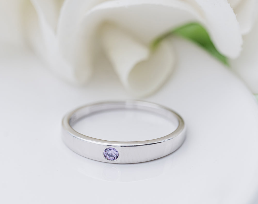 Sterling Silver Baby Ring with Amethyst CZ for Girls