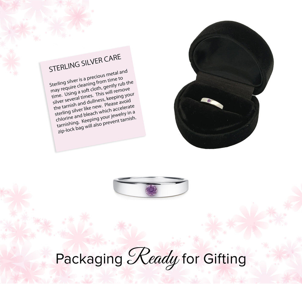 Sterling Silver Baby Ring with Amethyst CZ for Girls