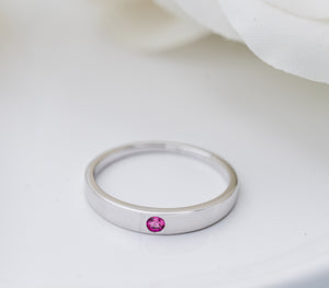 Sterling Silver Baby Ring with Ruby CZ for Girls