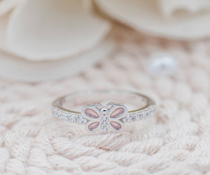 Sterling Silver Pink Butterfly Ring with CZs for Kids