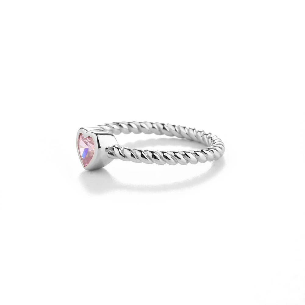 
                
                    Load image into Gallery viewer, Sterling Silver Rope Ring with Pink CZ Heart for Girls
                
            