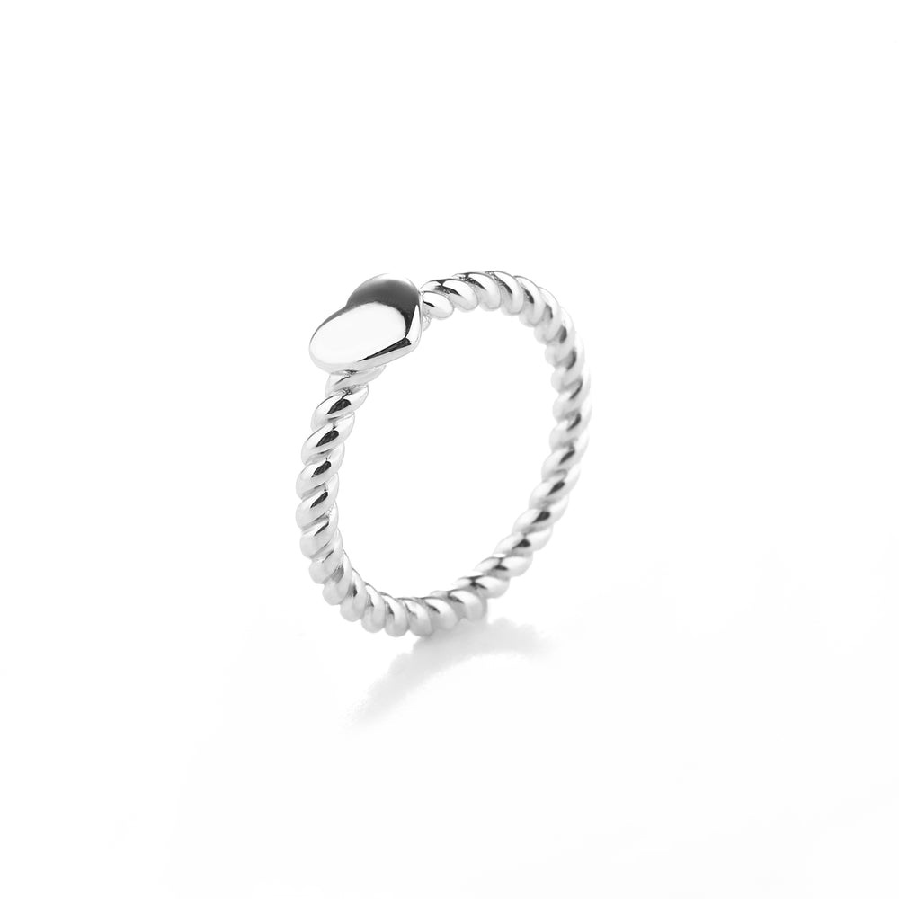 Sterling Silver Girl's Twisted Rope Ring with Silver Heart