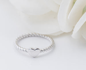 Sterling Silver Girl's Twisted Rope Ring with Silver Heart