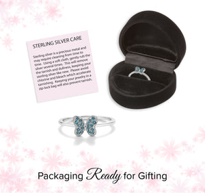 Sterling Silver Aqua Butterfly Ring with CZs for Kids