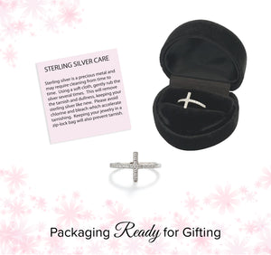 Sterling Silver Cross Ring with CZs for Teens or Women