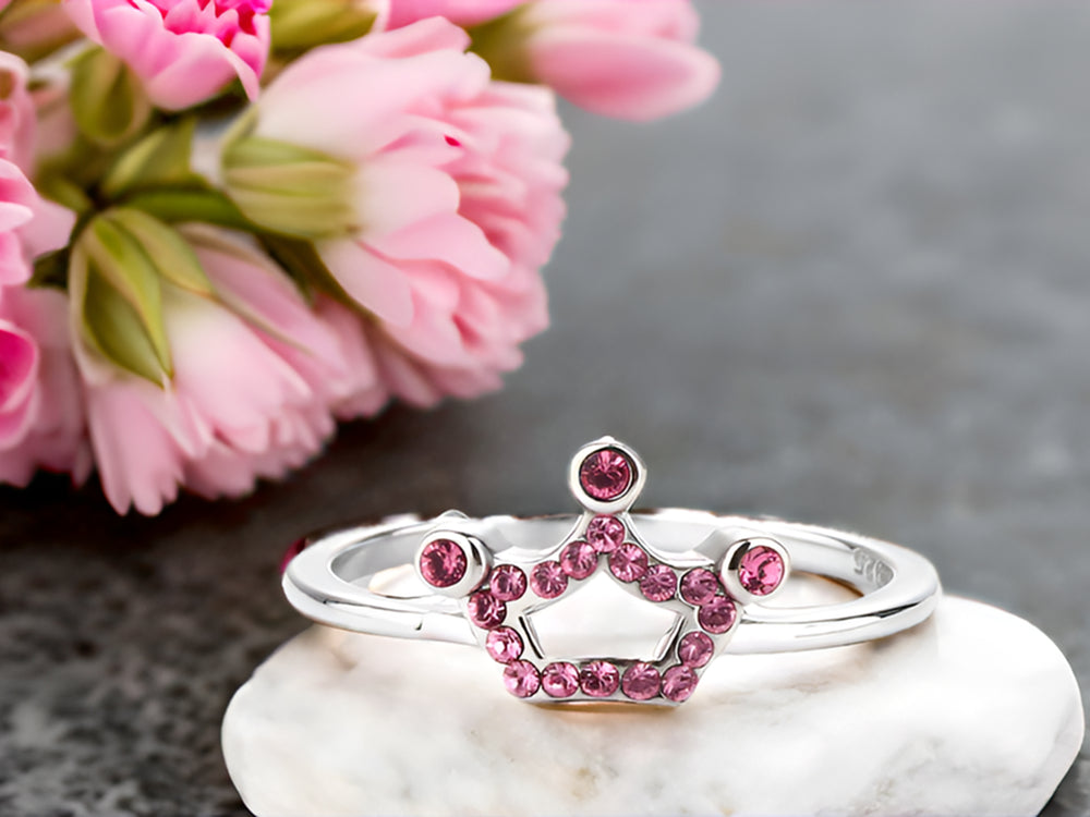 Sterling Silver Pink Tiara Baby Ring with CZs for Kids